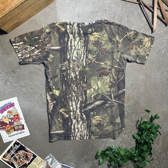 Camo Pocket Tee Mens XL Brown Tan Green Outdoors AOP Nature Camouflage Shirt - Picture 3 of 3